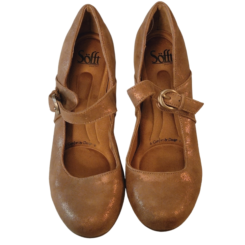Sofft Womens Miranda SF0006103 Metallic Tan Leather Mary Jane Block Heel Sz 8.5M
